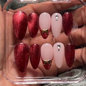 Red/Wine Cat Eye Handmade Press-On Nails